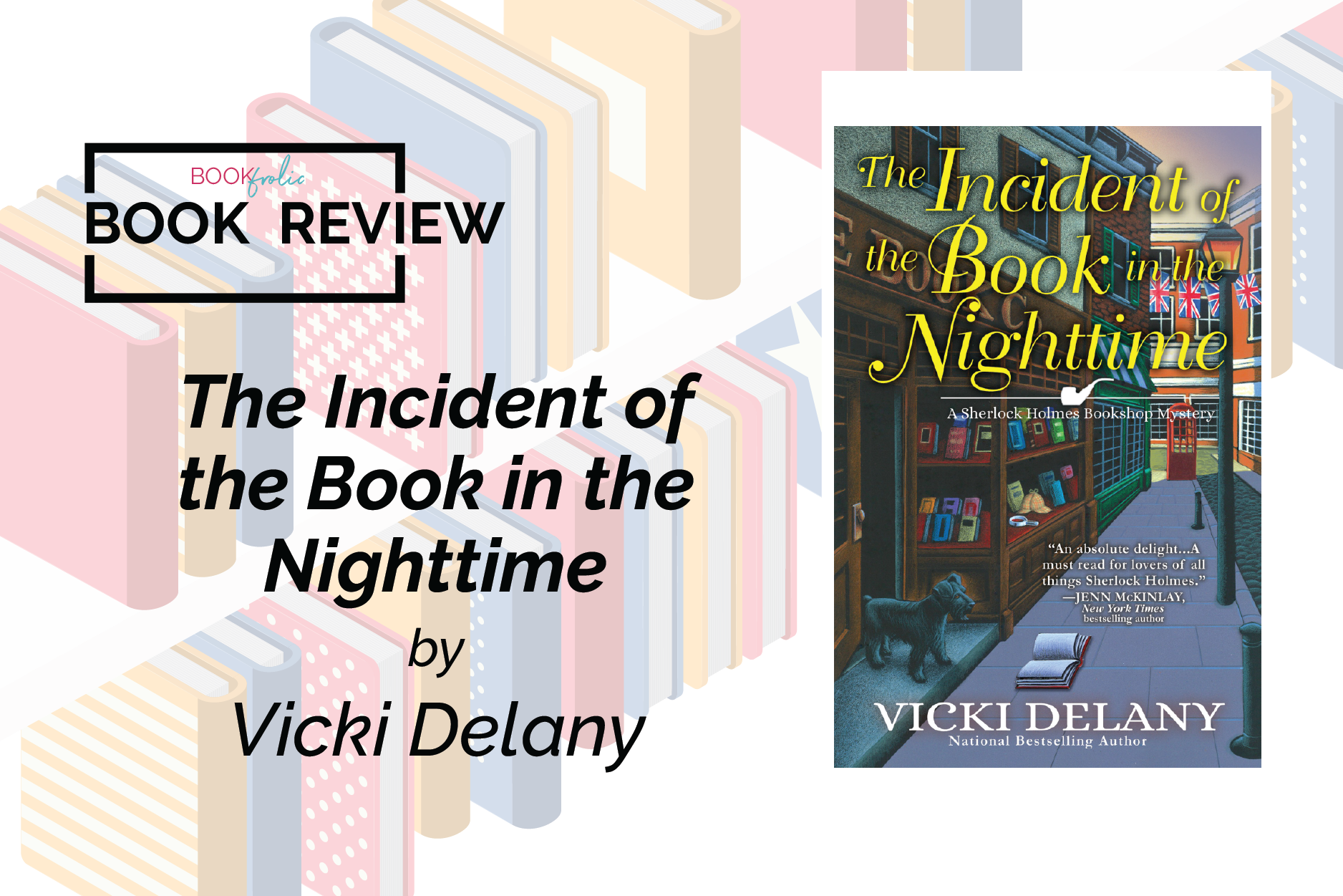 book review banner for The Incident of the Book in the Nighttime by Vicki Delany_sm